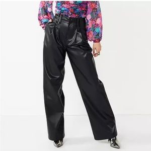 Faux-Leather junior high rise, wide leg pants